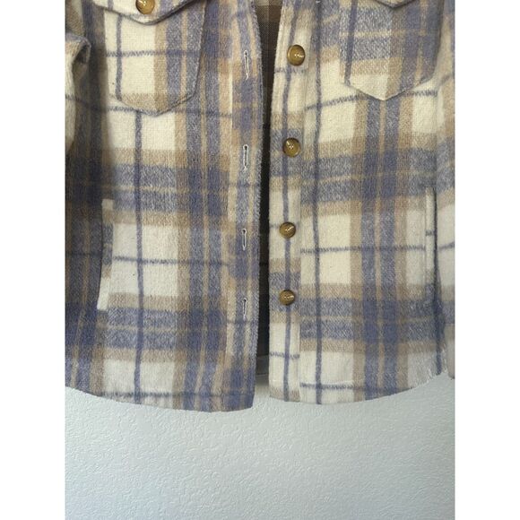 AVEC LES FILLES Relaxed Fit Lavender Beige Plaid Fall Shacket Size Large - Picture 6 of 12